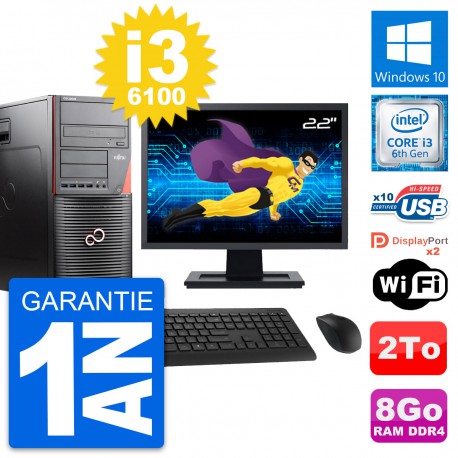 PC Tour Fujitsu W550n Ecran 22" Intel i3-6100 RAM 8Go Disque 2To Windows 10 Wifi