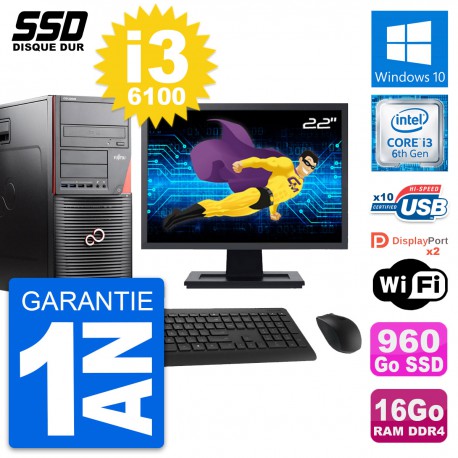 PC Tour Fujitsu W550n Ecran 22" Intel i3-6100 RAM 16Go SSD 960Go Windows 10 Wifi