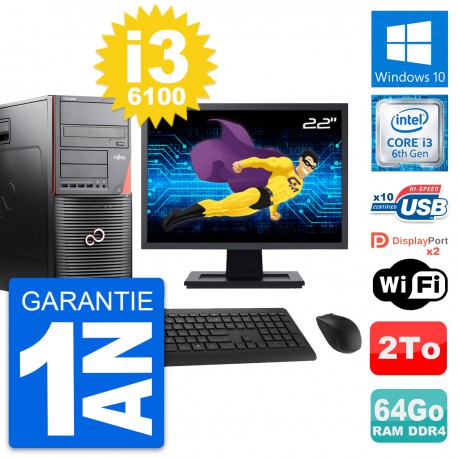 PC Tour Fujitsu W550n Ecran 22" Core i3-6100 RAM 64Go Disque 2To Windows 10 Wifi