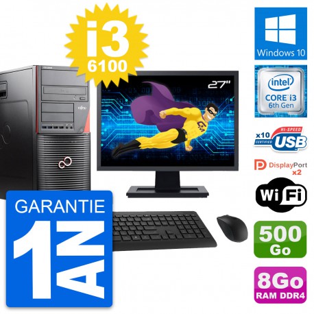 PC Tour Fujitsu W550n Ecran 27" i3-6100 RAM 8Go Disque Dur 500Go Windows 10 Wifi