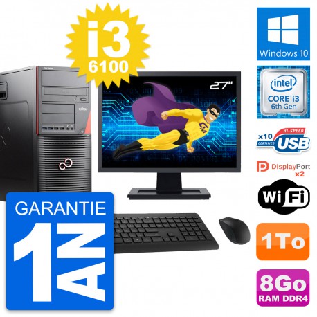 PC Tour Fujitsu W550n Ecran 27" Intel i3-6100 RAM 8Go Disque 1To Windows 10 Wifi