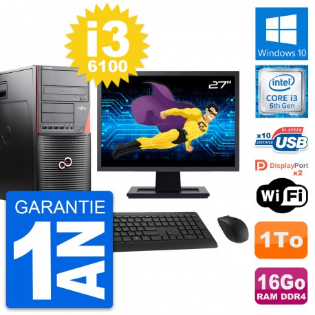 PC Tour Fujitsu W550n Ecran 27" Core i3-6100 RAM 16Go Disque 1To Windows 10 Wifi