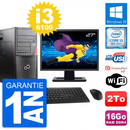 PC Tour Fujitsu W550n Ecran 27" Core i3-6100 RAM 16Go Disque 2To Windows 10 Wifi
