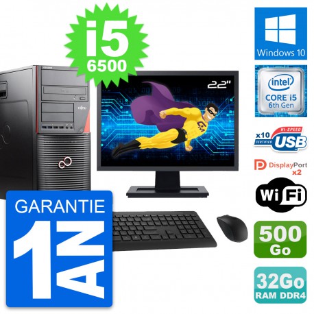 PC Tour Fujitsu W550n MT Ecran 22" i5-6500 RAM 32Go Disque 500Go Windows 10 Wifi
