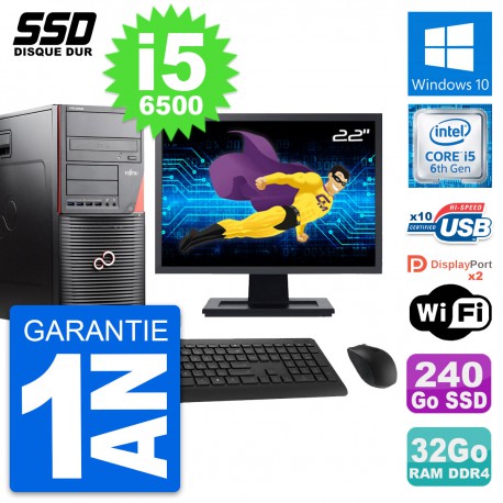 PC Tour Fujitsu W550n Ecran 22" Intel i5-6500 RAM 32Go SSD 240Go Windows 10 Wifi