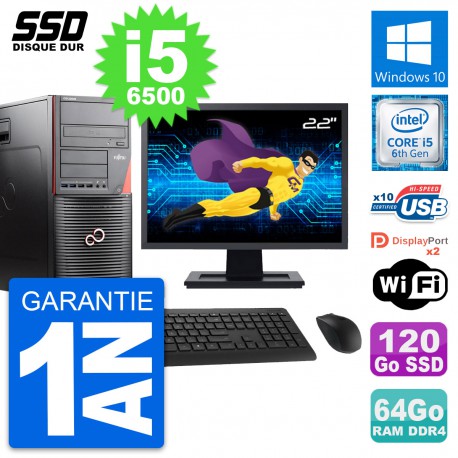 PC Tour Fujitsu W550n Ecran 22" Intel i5-6500 RAM 64Go SSD 120Go Windows 10 Wifi