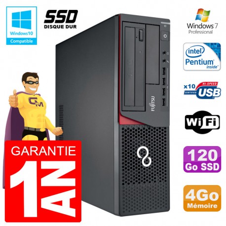 PC Fujitsu Esprimo E720 E85+ SFF G3220 RAM 4Go Disque 120 Go SSD Wifi W7