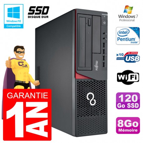 PC Fujitsu Esprimo E720 E85+ SFF G3220 RAM 8Go Disque 120 Go SSD Wifi W7