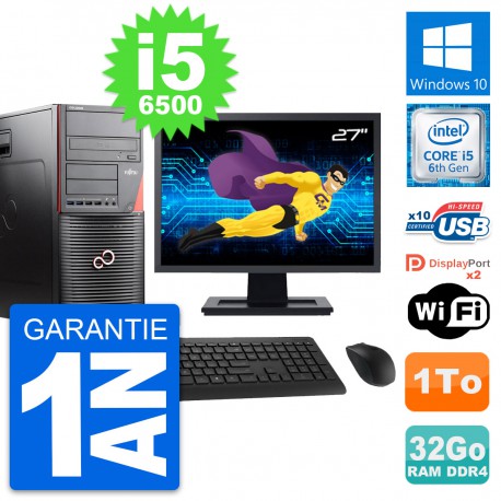 PC Tour Fujitsu W550n Ecran 27" Core i5-6500 RAM 32Go Disque 1To Windows 10 Wifi