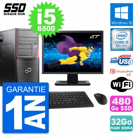 PC Tour Fujitsu W550n Ecran 27" Intel i5-6500 RAM 32Go SSD 480Go Windows 10 Wifi