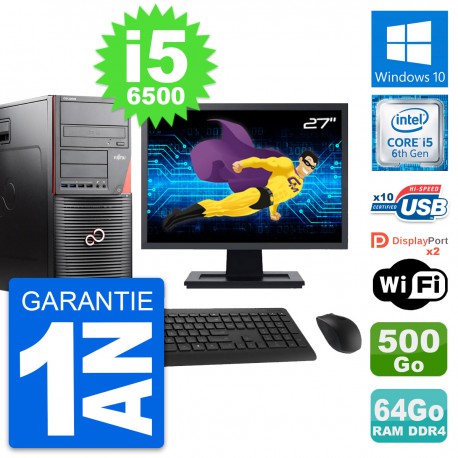 PC Tour Fujitsu W550n MT Ecran 27" i5-6500 RAM 64Go Disque 500Go Windows 10 Wifi