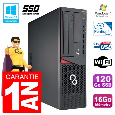 PC Fujitsu Esprimo E720 E85+ SFF G3220 RAM 16Go Disque 120 Go SSD Wifi W7
