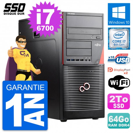 PC Tour Fujitsu Celsius W550n MT Intel i7-6700 RAM 64Go SSD 2To Windows 10 Wifi