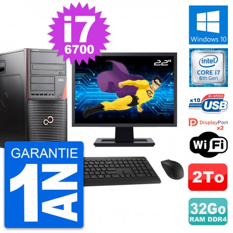 PC Tour Fujitsu W550n Ecran 22" Core i7-6700 RAM 32Go Disque 2To Windows 10 Wifi
