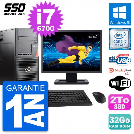 PC Tour Fujitsu Celsius W550n Ecran 22" i7-6700 RAM 32Go SSD 2To Windows 10 Wifi