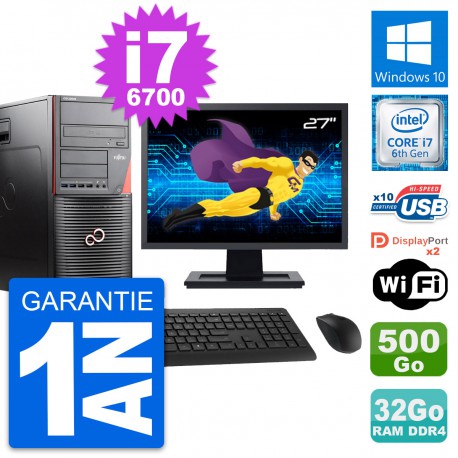 PC Tour Fujitsu W550n MT Ecran 27" i7-6700 RAM 32Go Disque 500Go Windows 10 Wifi