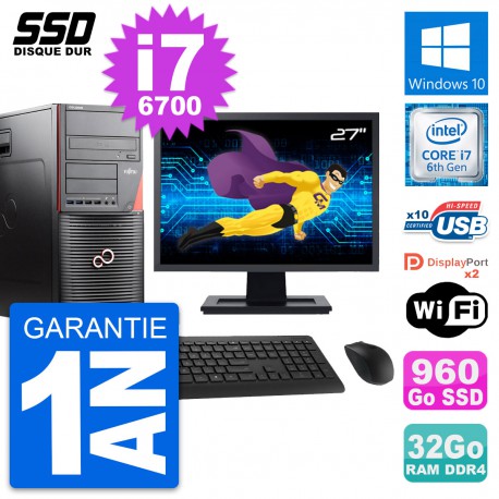 PC Tour Fujitsu W550n Ecran 27" Intel i7-6700 RAM 32Go SSD 960Go Windows 10 Wifi
