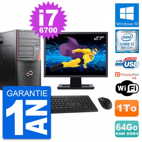 PC Tour Fujitsu W550n Ecran 27" Core i7-6700 RAM 64Go Disque 1To Windows 10 Wifi