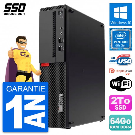 PC Lenovo ThinkCentre M910s SFF Pentium G4400 RAM 64Go SSD 2To Windows 10 Wifi