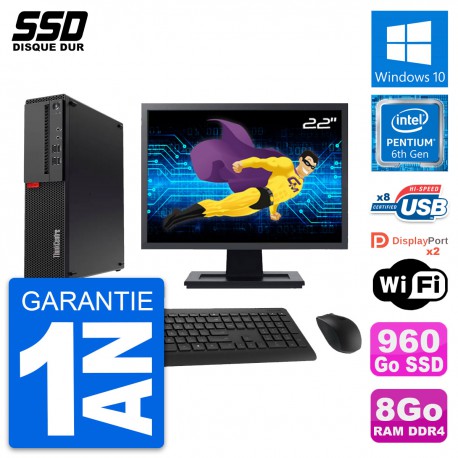 PC Lenovo M910s SFF Ecran 22" Pentium G4400 RAM 8Go SSD 960Go Windows 10 Wifi