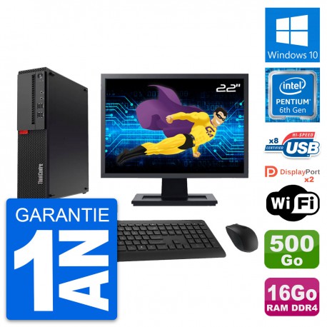 PC Lenovo M910s SFF Ecran 22" Intel G4400 RAM 16Go Disque 500Go Windows 10 Wifi