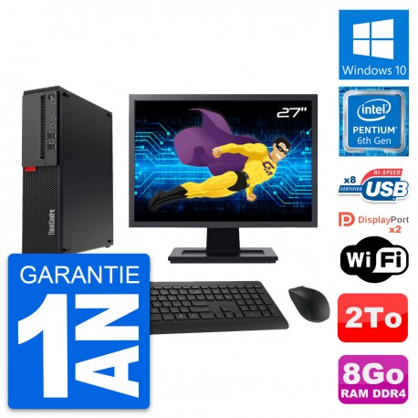 PC Lenovo M910s SFF Ecran 27" Intel G4400 RAM 8Go Disque Dur 2To Windows 10 Wifi