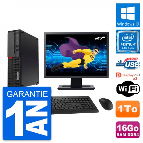 PC Lenovo M910s SFF Ecran 27" Pentium G4400 RAM 16Go Disque 1To Windows 10 Wifi