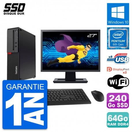 PC Lenovo M910s SFF Ecran 27" Pentium G4400 RAM 64Go SSD 240Go Windows 10 Wifi