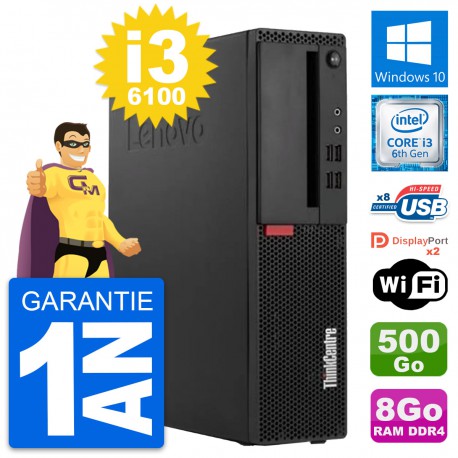 PC Lenovo ThinkCentre M910s SFF i3-6100 RAM 8Go Disque Dur 500Go Windows 10 Wifi
