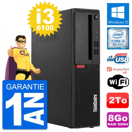 PC Lenovo ThinkCentre M910s SFF Intel i3-6100 RAM 8Go Disque 2To Windows 10 Wifi