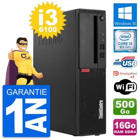 PC Lenovo ThinkCentre M910s SFF i3-6100 RAM 16Go Disque 500Go Windows 10 Wifi