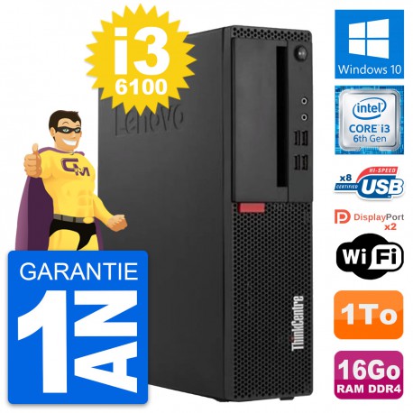 PC Lenovo ThinkCentre M910s SFF Core i3-6100 RAM 16Go Disque 1To Windows 10 Wifi
