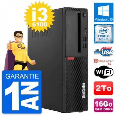 PC Lenovo ThinkCentre M910s SFF Core i3-6100 RAM 16Go Disque 2To Windows 10 Wifi