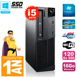 PC Lenovo M92p SFF Core I5-3470 16Go Disque 120Go SSD Graveur DVD Wifi W7