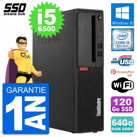 PC Lenovo ThinkCentre M910s SFF Intel i5-6500 RAM 64Go SSD 120Go Windows 10 Wifi