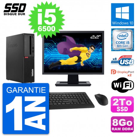 PC Lenovo M910s SFF Ecran 22" Intel Core i5-6500 RAM 8Go SSD 2To Windows 10 Wifi