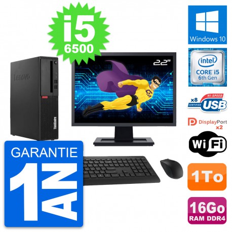 PC Lenovo M910s SFF Ecran 22" Intel i5-6500 RAM 16Go Disque 1To Windows 10 Wifi