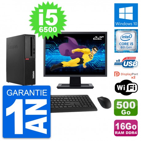 PC Lenovo M910s SFF Ecran 22" Core i5-6500 RAM 16Go Disque 500Go Windows 10 Wifi