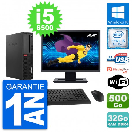 PC Lenovo M910s SFF Ecran 22" Core i5-6500 RAM 32Go Disque 500Go Windows 10 Wifi