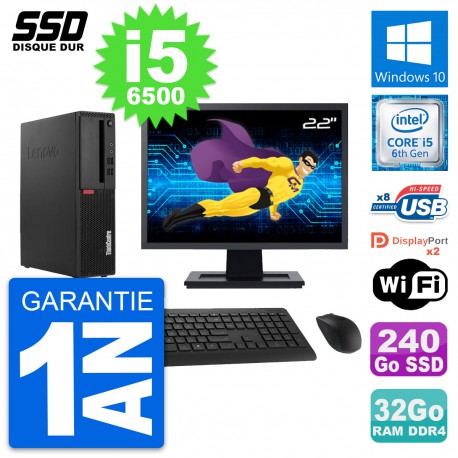 PC Lenovo M910s SFF Ecran 22" Intel i5-6500 RAM 32Go SSD 240Go Windows 10 Wifi