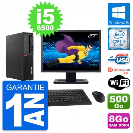 PC Lenovo M910s SFF Ecran 27" Intel i5-6500 RAM 8Go Disque 500Go Windows 10 Wifi