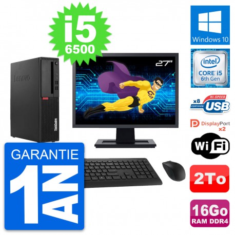 PC Lenovo M910s SFF Ecran 27" Intel i5-6500 RAM 16Go Disque 2To Windows 10 Wifi