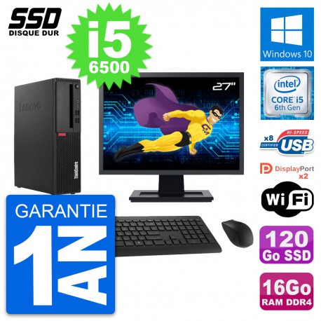 PC Lenovo M910s SFF Ecran 27" Intel i5-6500 RAM 16Go SSD 120Go Windows 10 Wifi