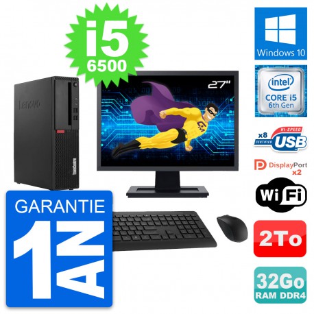 PC Lenovo M910s SFF Ecran 27" Intel i5-6500 RAM 32Go Disque 2To Windows 10 Wifi