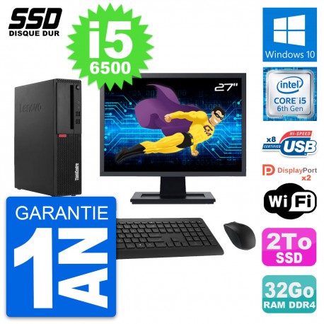 PC Lenovo M910s SFF Ecran 27" Intel i5-6500 RAM 32Go SSD 2To Windows 10 Wifi