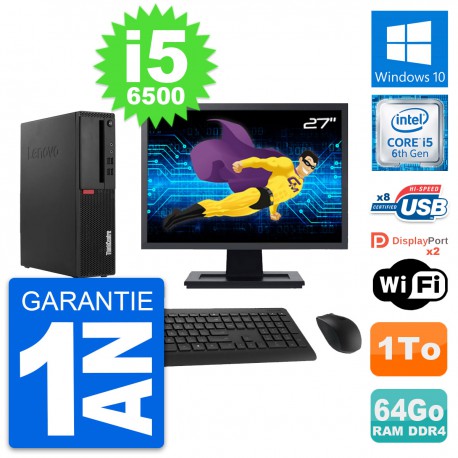 PC Lenovo M910s SFF Ecran 27" Intel i5-6500 RAM 64Go Disque 1To Windows 10 Wifi