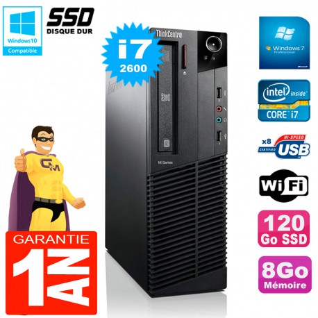 PC Lenovo M92p SFF Core I7-2600 8Go Disque 120Go SSD Graveur DVD Wifi W7