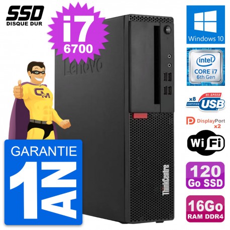 PC Lenovo ThinkCentre M910s SFF Intel i7-6700 RAM 16Go SSD 120Go Windows 10 Wifi