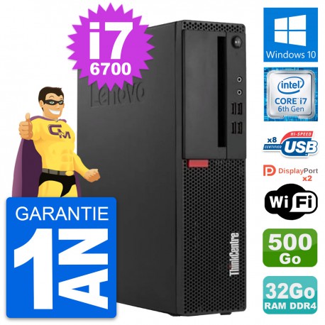 PC Lenovo ThinkCentre M910s SFF i7-6700 RAM 32Go Disque 500Go Windows 10 Wifi