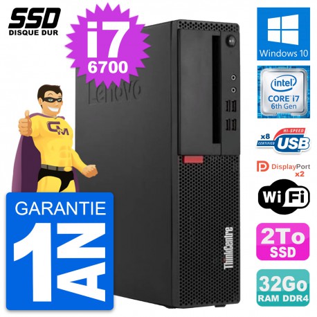 PC Lenovo ThinkCentre M910s SFF Intel i7-6700 RAM 32Go SSD 2To Windows 10 Wifi